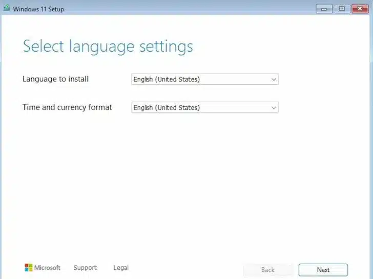 windows installation language