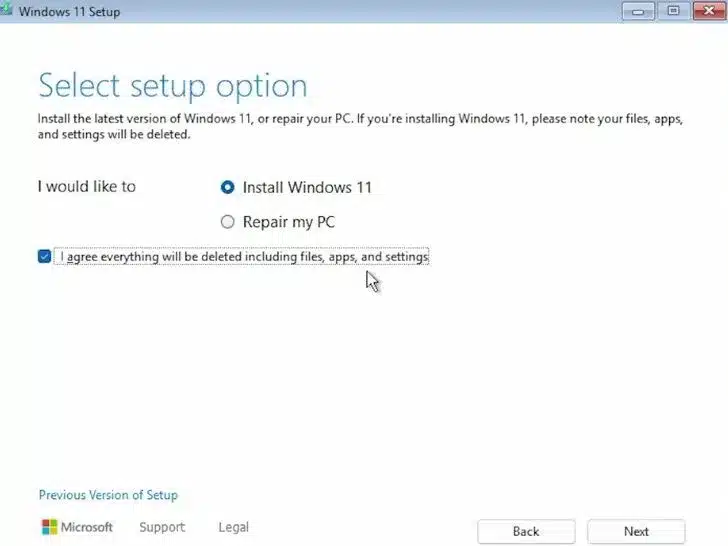 windows installation options