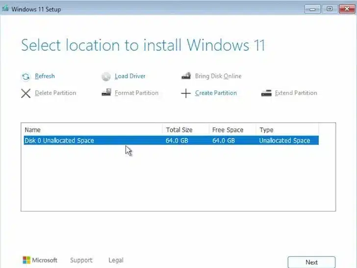 windows11 partition create