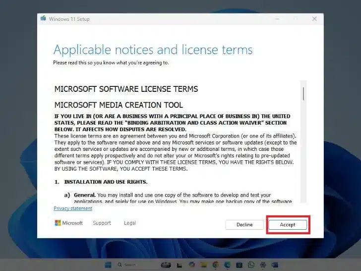 windows 11 setup license terms